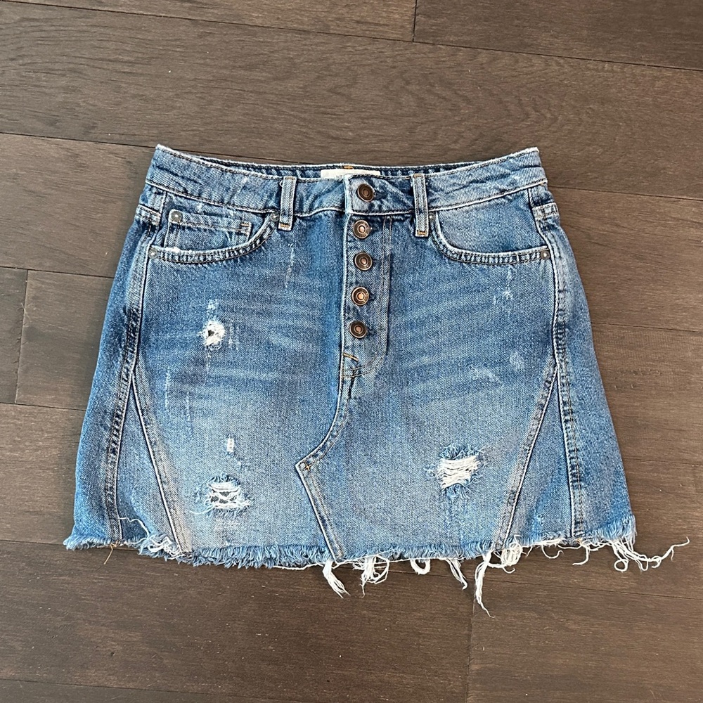 Free People Blue Distressed Denim Mini Skirt